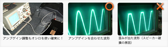 アンプゲイン調整もオシロを使い確実に